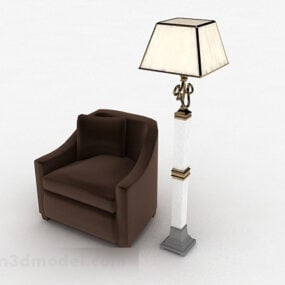 Kerusi Berlengan Coklat Dengan Lampu Lantai model 3d