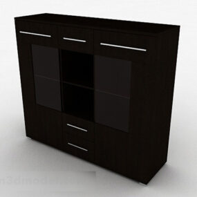 Mô hình 3d tủ sách gỗ tối giản màu nâu