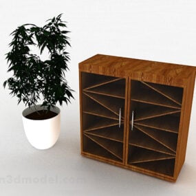 Brown Minimalist Wooden Shoe Cabinet 3d model