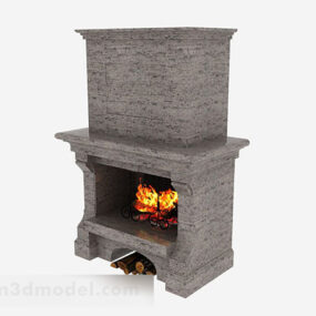 Brown Minimalistic Fireplace 3d model