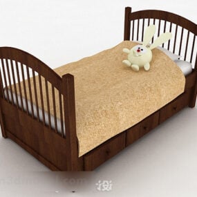 نموذج سرير مفرد متعدد الوظائف باللون البني ثلاثي الأبعاد