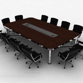 Model 3d Tabel Konferensi Kantor Coklat lan Kursi