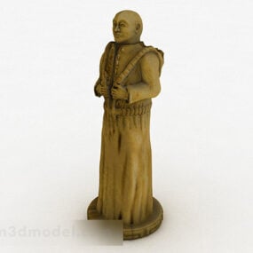 مجسمه پرتره چوبی آسیایی مدل سه بعدی