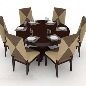 Brown Round Dining Table Chair 3d model