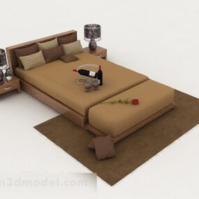 Brown Simple Double Bed 3d model
