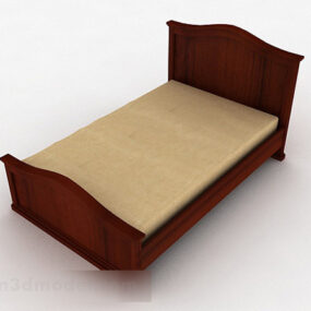 نموذج ثلاثي الأبعاد لسرير مفرد بسيط على الطراز البني
