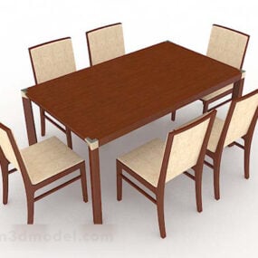 3д модель деревянного обеденного стола, стула, мебели