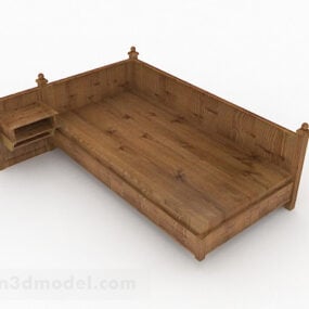 Brown Wooden Single Bed Furniture 3d model