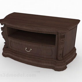 Brown Solid Wood Bedside Table 3d model