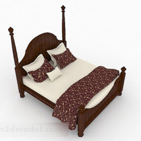 3д модель двуспальной кровати из коричневого массива дерева