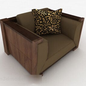 Brown Square Wooden Single Sofa Chair 3d model