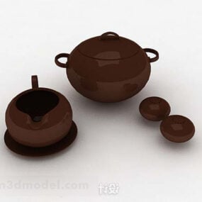 Mô hình 3d thiết kế bộ trà nâu