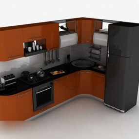 Gabinete marrón en forma de L modelo 3d