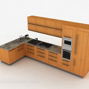 Modelo 3d de cozinha em forma de L de madeira marrom