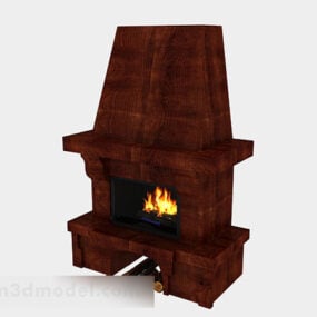 Brown Wood Fireplace 3d model