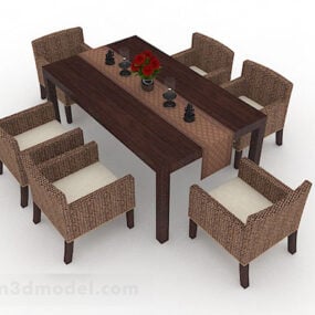 Brown Wood Dining Table And Chair 3d model