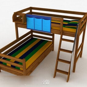 Brown Wood Striped Bunk Bed 3d model