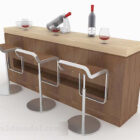 Brown wooden bar table and chair combination 3d model