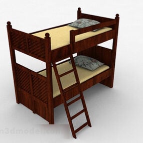 Brown Wooden Bunk Bed 3d model
