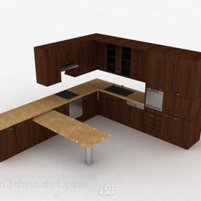 Brown Wooden Cabinet Set Furniture 3d model