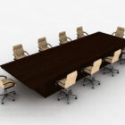 Bruin houten vergadertafel en stoel