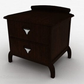 Brown Wooden Double Bedside Table 3d model