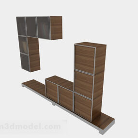 Καφέ ξύλινο ντουλάπι οικιακής τηλεόρασης 3d μοντέλο