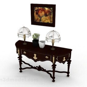 Home Console Table Brown Wood 3d model