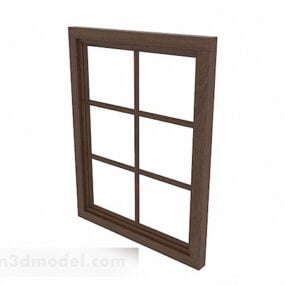 茶色の木製格子窓3Dモデル