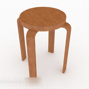 茶色の木の丸椅子3Dモデル