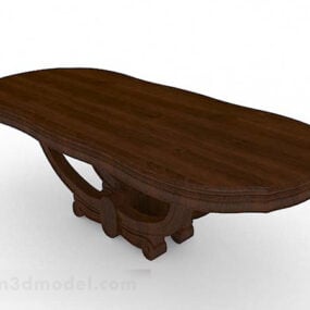 Brown Wooden Oval Dining Table 3d model