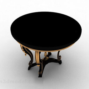 Modelo 3d de mesa de jantar redonda de madeira preta