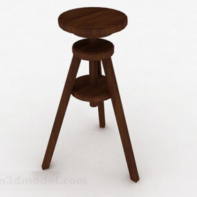 Brown Wooden Round Stool 3d model