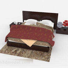 Brown Wooden Simple Bed 3d-modell