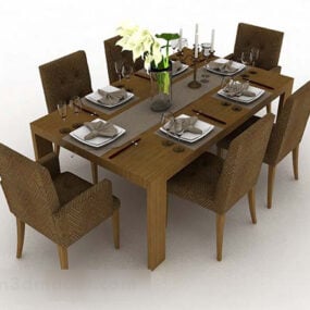 Wooden Simple Dining Table Chair Set 3d model