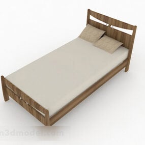 Brown Wooden Simple Single Bed 3d model