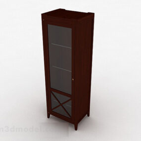 Brown Wooden Single Door Wardrobe 3d model