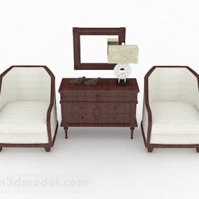 Brown Wooden Single Sofa Combination 3d model