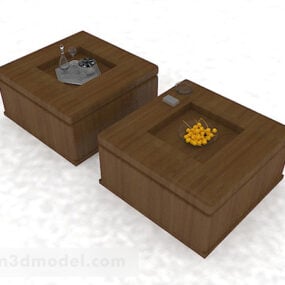 Brown Wooden Small Coffee Table Combination 3d model