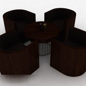भूरे रंग की लकड़ी की मेज और कुर्सी संयोजन फर्नीचर 3डी मॉडल
