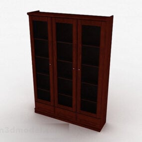 Brown Wooden Three Door Wardrobe 3d model