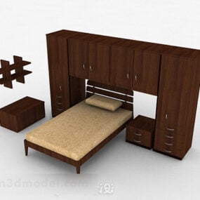 Brun trä Garderob Sängmöbler 3d-modell