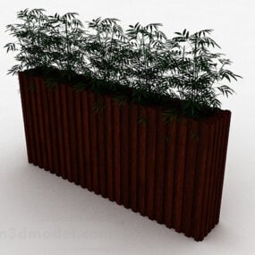 نموذج ثلاثي الأبعاد لوعاء نبات مستطيل خشبي بني