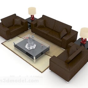 Biznesowa ciemnobrązowa prosta sofa Model 3D