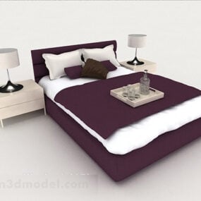 Modelo 3d de cama de casal simples roxa empresarial