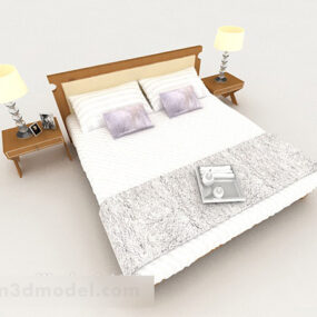 Business Simple Wooden White Double Bed 3d-modell