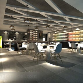 Modernes Cafeteria-Innenraum-3D-Modell