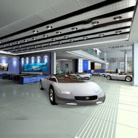 Modelo 3d do interior do showroom de carros