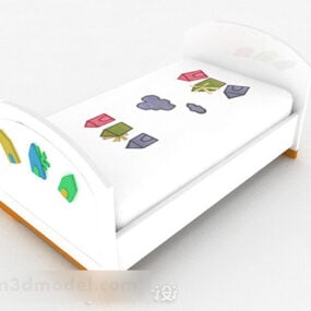 Kartun Model Tempat Tidur Single Putih 3d