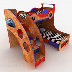 Mô hình 3d nội thất giường tầng cách điệu cho trẻ em